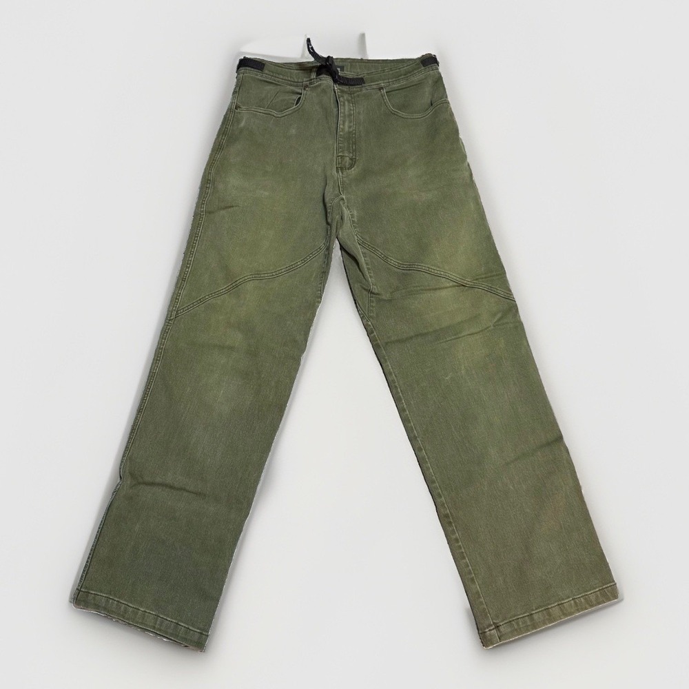 Prana Zion Climbing Pants Large Green Canvas Straight Leg Belted Outdoor Mens